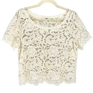 Cato Cream Lace Scalloped Edge Top Size L